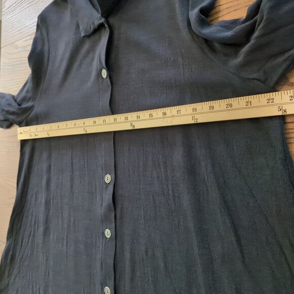Christopher Calvin Women’s Blouse Black Sz L Button Front‎ Linen Blend Tunic Top - Picture 6 of 13